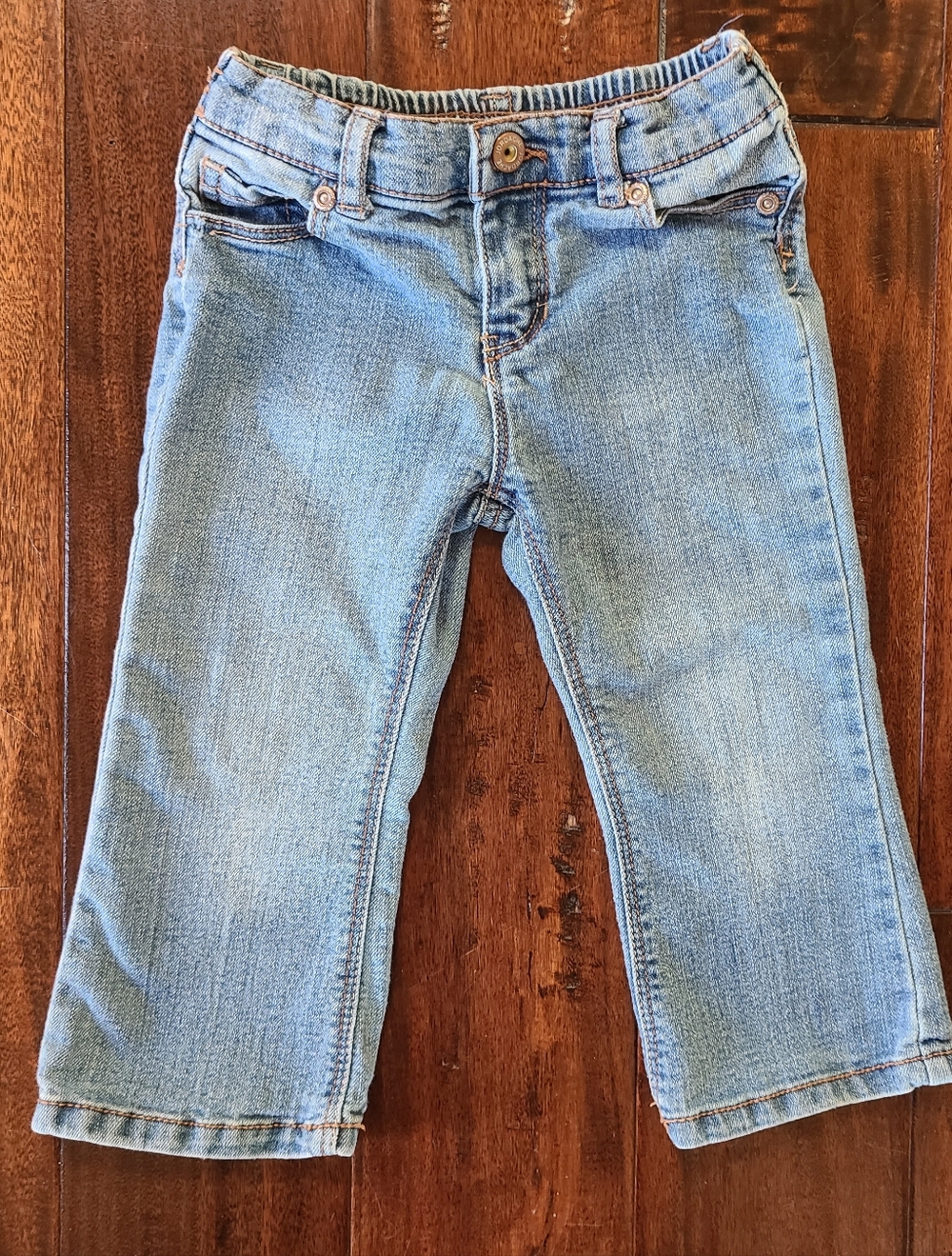 Jordache Flare Stretch Blue Denim Jeans 24 Months Boot Cut Pink Trim.